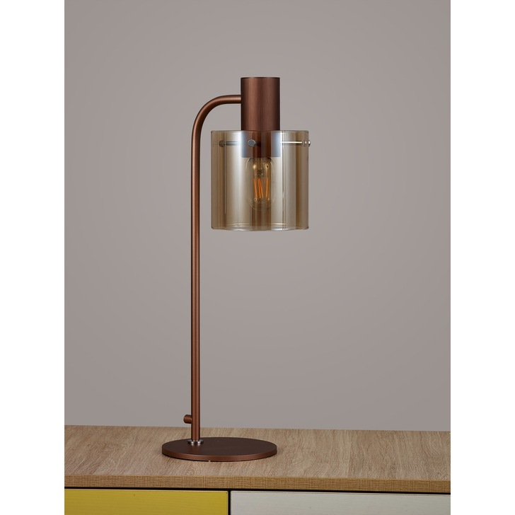 Idolite Snowdon Mocha Table Lamp Complete With Amber Glass Shade