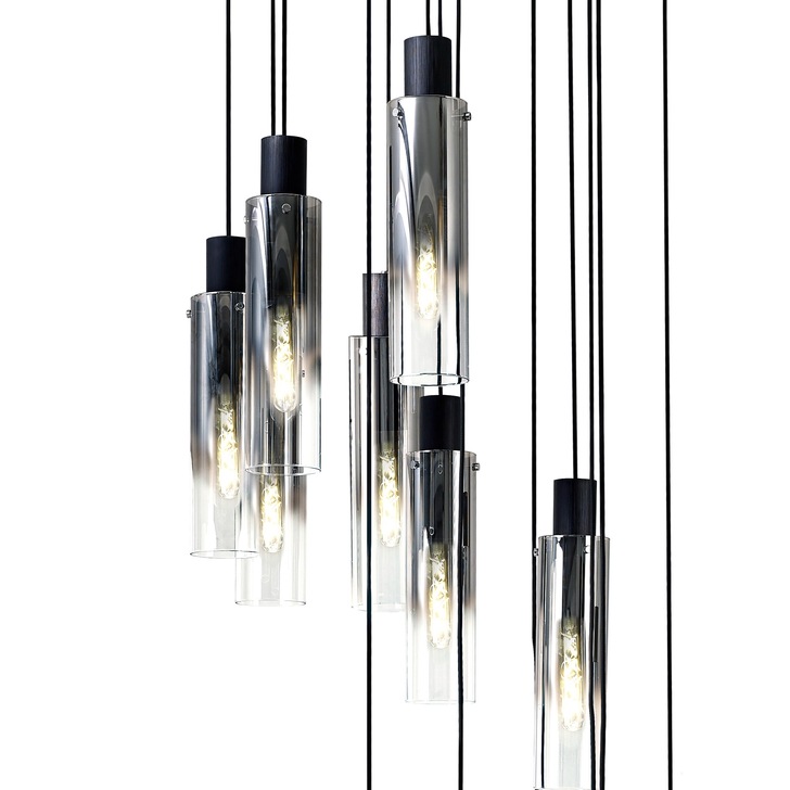 Idolite Snowdon Slim Black/Polished Chrome 15 Light Pendant With Smoked/Clear Ombre Glasses