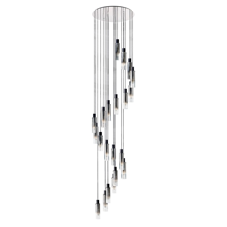 Idolite Snowdon Slim Black/Polished Chrome 21 Light Pendant With Smoked/Clear Ombre Glasses