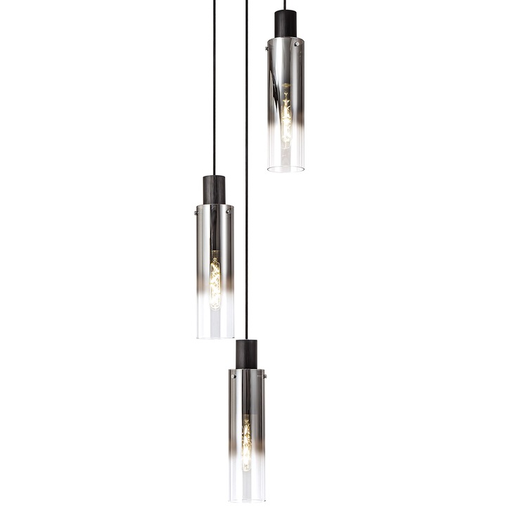 Idolite Snowdon Slim Black/Polished Chrome 3 Light Pendant With Smoked/Clear Ombre Glasses