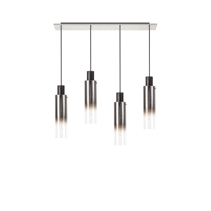 Idolite Snowdon Slim Black/Polished Chrome 4 Light Linear Bar Pendant With Smoked/Clear Ombre Glasses