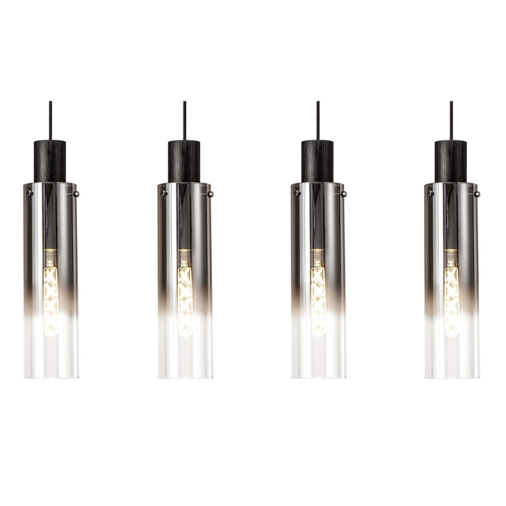 Idolite Snowdon Slim Black/Polished Chrome 4 Light Linear Bar Pendant With Smoked/Clear Ombre Glasses