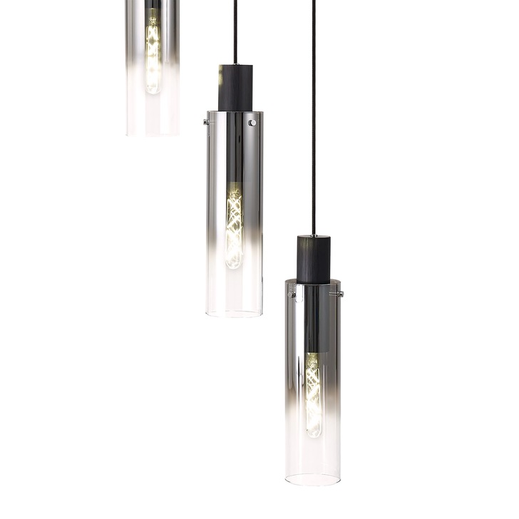 Idolite Snowdon Slim Black/Polished Chrome 5 Light Pendant With Smoked/Clear Ombre Glasses