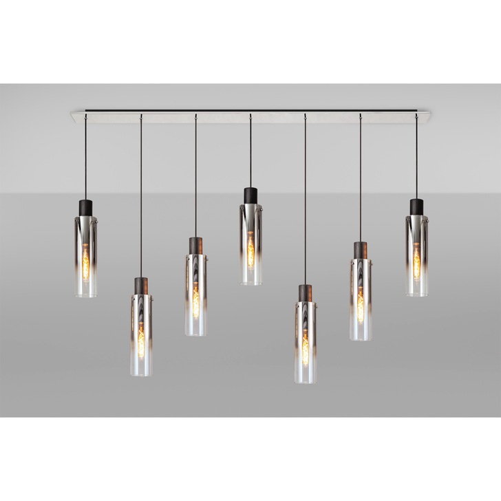 Idolite Snowdon Slim Black/Polished Chrome 7 Light Linear Bar Pendant With Smoked/Clear Ombre Glass Shades