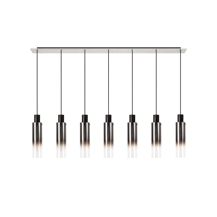 Idolite Snowdon Slim Black/Polished Chrome 7 Light Linear Bar Pendant With Smoked/Clear Ombre Glass Shades