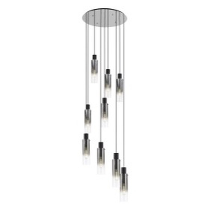 Idolite Snowdon Slim Black/Polished Chrome 9 Light Pendant With Smoked/Clear Ombre Glasses