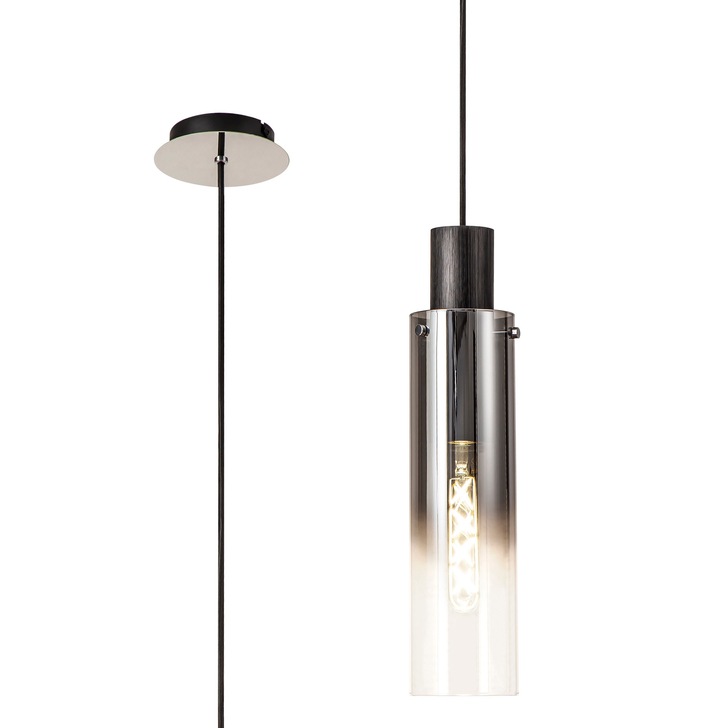 Idolite Snowdon Slim Black/Polished Chrome Single Pendant Light With Smoked/Clear Ombre Glass