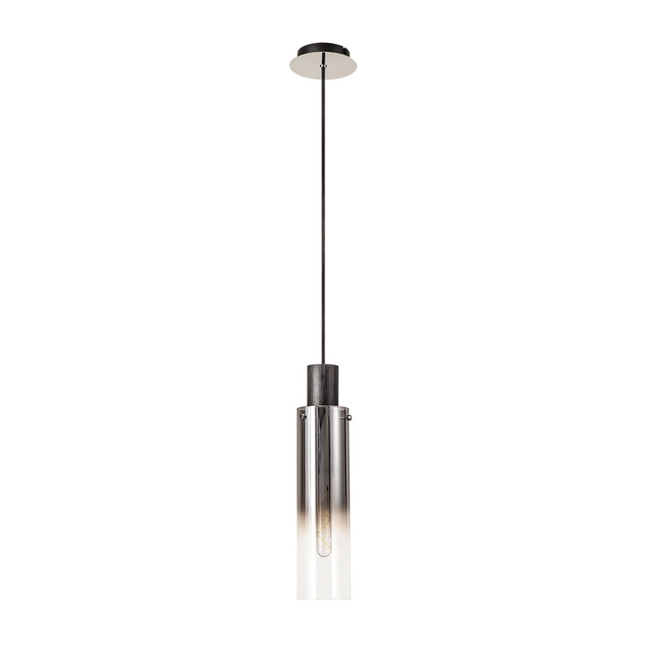 Idolite Snowdon Slim Black/Polished Chrome Single Pendant Light With Smoked/Clear Ombre Glass