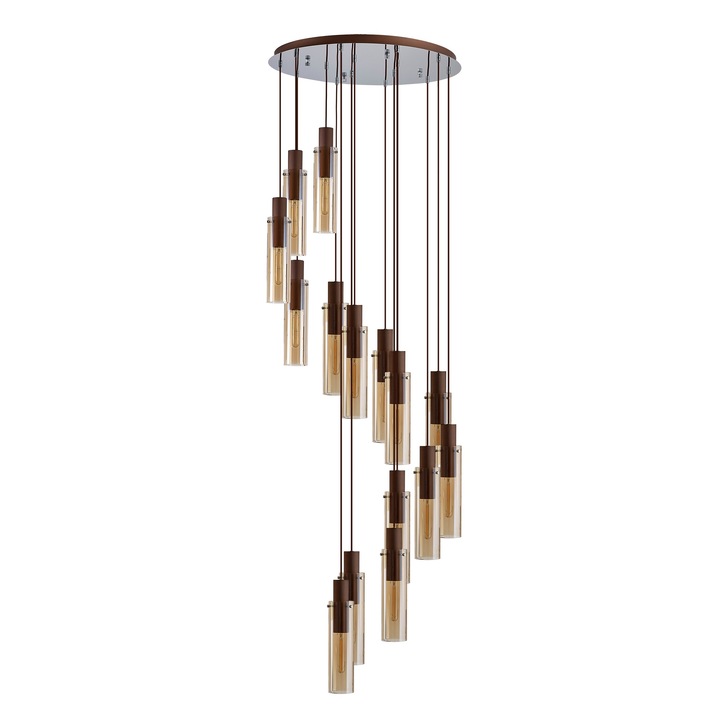 Idolite Snowdon Slim Mocha 15 Light Cluster Pendant Complete With Amber Glass Shades