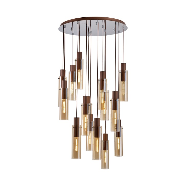 Idolite Snowdon Slim Mocha 15 Light Cluster Pendant Complete With Amber Glass Shades