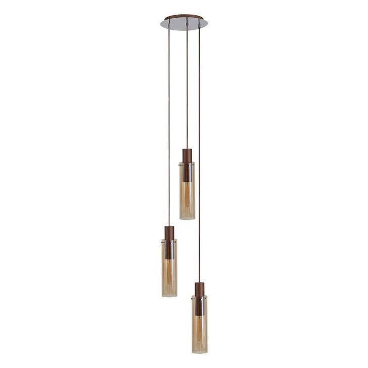 Idolite Snowdon Slim Mocha 3 Light Cluster Pendant Complete With Amber Glass Shades