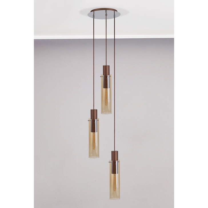 Idolite Snowdon Slim Mocha 3 Light Cluster Pendant Complete With Amber Glass Shades