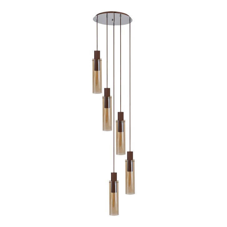 Idolite Snowdon Slim Mocha 5 Light Cluster Pendant Complete With Amber Glass Shades