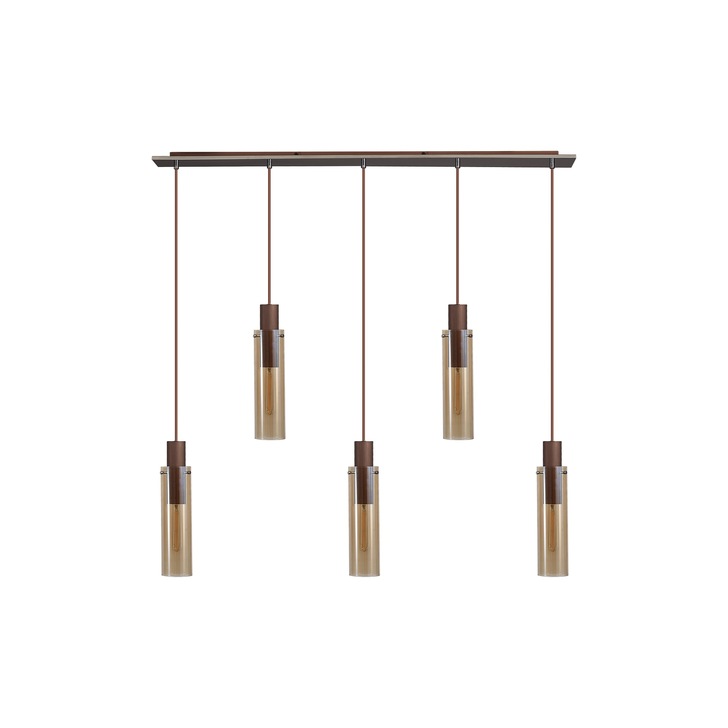 Idolite Snowdon Slim Mocha 5 Light Linear Bar Pendant Complete With Amber Glass Shades