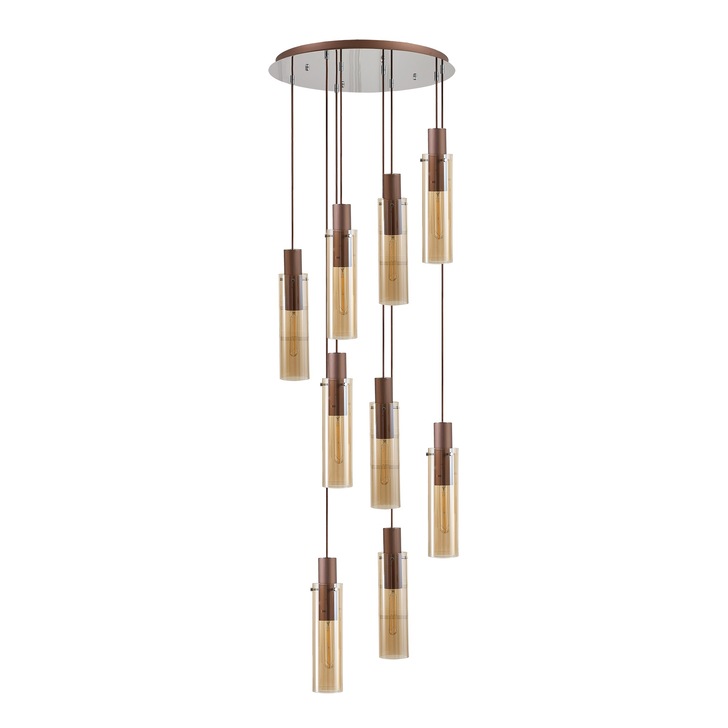 Idolite Snowdon Slim Mocha 9 Light Cluster Pendant Complete With Amber Glass Shades