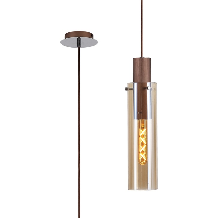 Idolite Snowdon Slim Mocha Single Pendant Light Complete With Amber Glass Shade