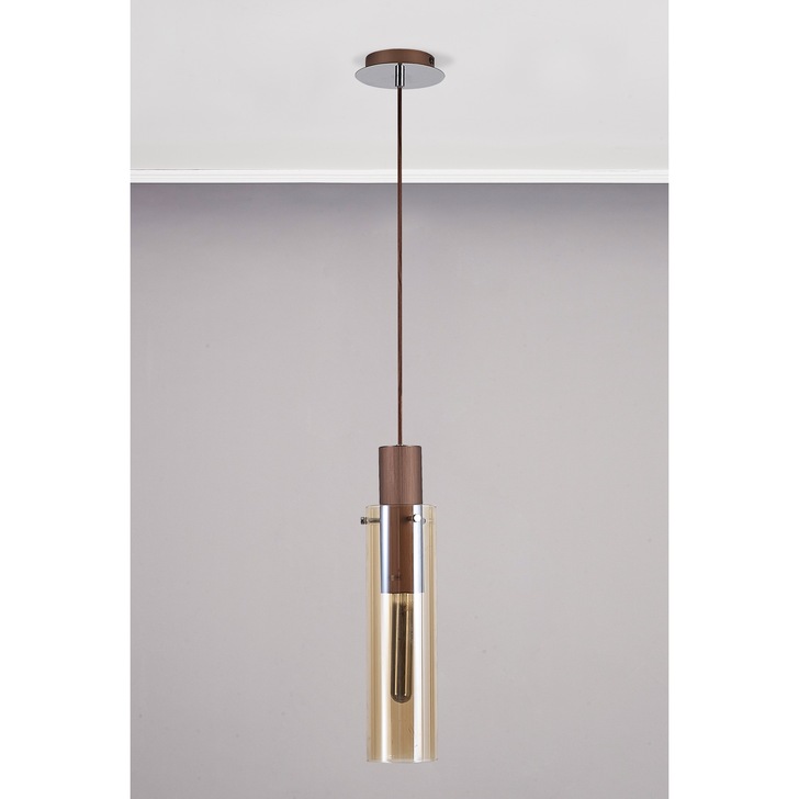 Idolite Snowdon Slim Mocha Single Pendant Light Complete With Amber Glass Shade