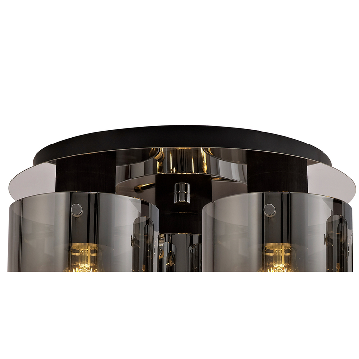 Idolite Snowdon Smoked Glass 3 Light Flush Ceiling Light