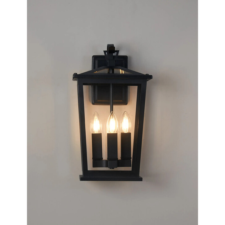 Idolite Stafford Medium Black Taped Downward Facing Wall Light Complete With Clear Glass - IP54
