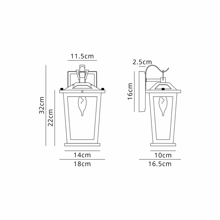 Idolite Stafford Small Black Taped Downward Facing Wall Light Complete With Clear Glass - IP54