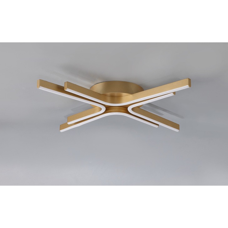 Idolite Stockley 4 Arm Painted Gold Finish Flush Led Ceiling Light C/W Remote Control - CCT Tuneable 3000K - 6000K