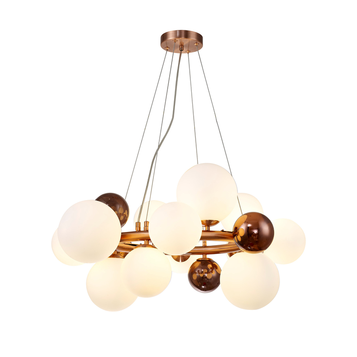 Idolite Stockwell Antique Copper 12 Light Round Pendant Light C/W Frosted Glass Globes