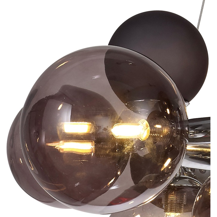 Idolite Stockwell Polished Chrome 12 Light Round Pendant Light C/W Smoked Glass Globes