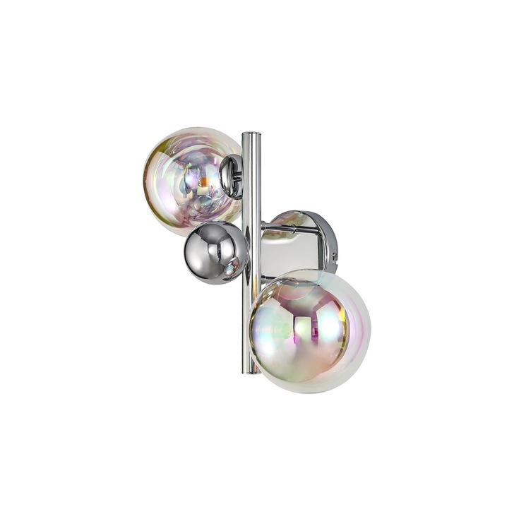 Idolite Stockwell Polished Chrome 2 Light Wall Light C/W Iridescent Glass Globes