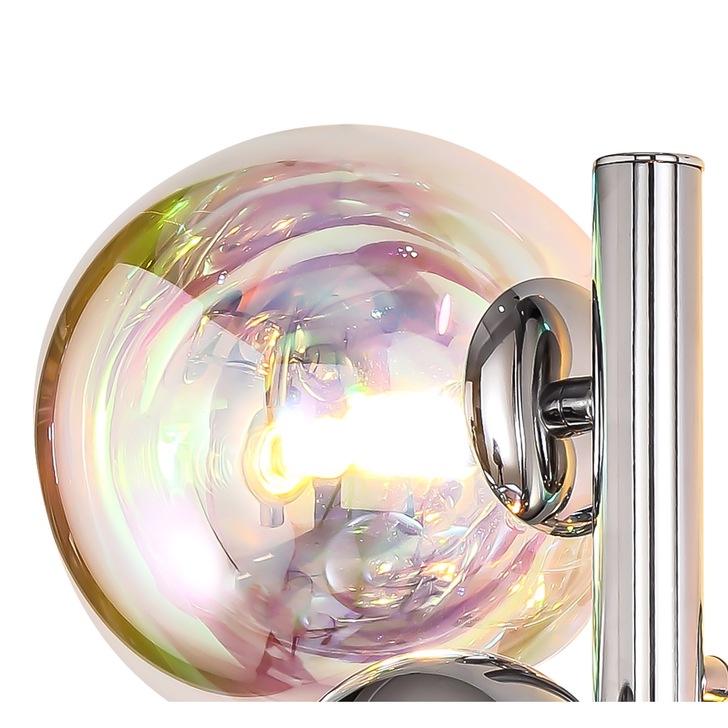 Idolite Stockwell Polished Chrome 2 Light Wall Light C/W Iridescent Glass Globes