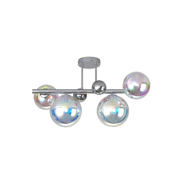 Idolite Stockwell Polished Chrome 4 Light Semi-Flush Ceiling Light C/W Iridescent Glass Globes