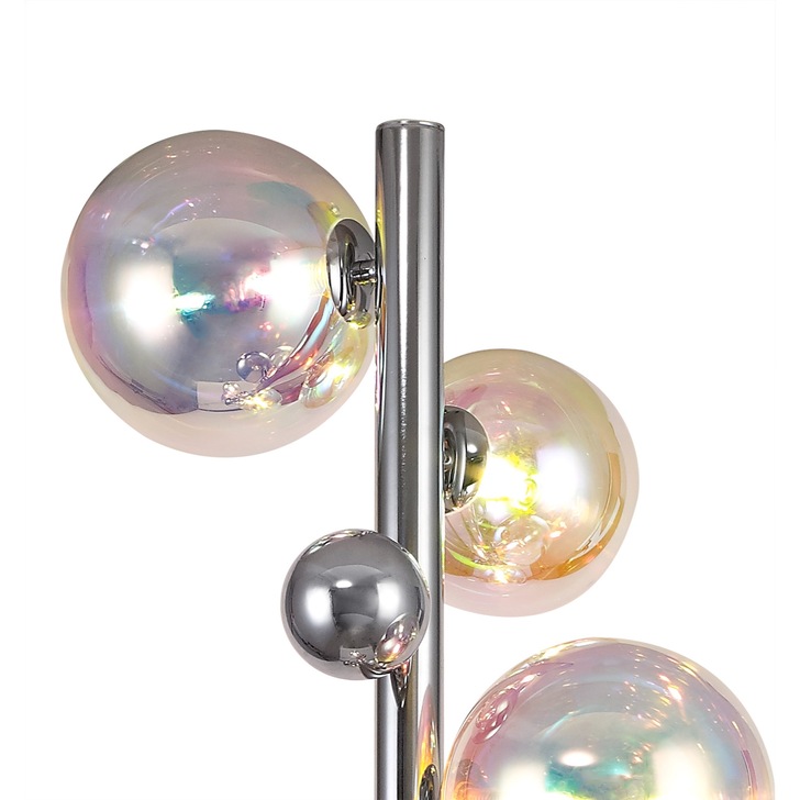 Idolite Stockwell Polished Chrome 8 Light Floor Lamp C/W Iridescent Glass Globes