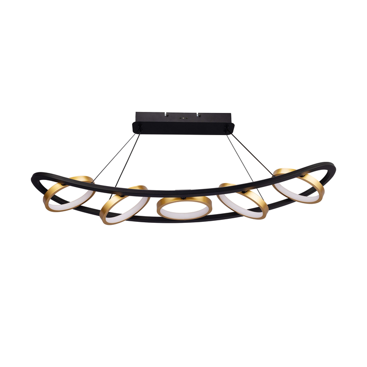 Idolite Tacita 5 Light Led Linear Bar Pendant In Satin Black/Gold