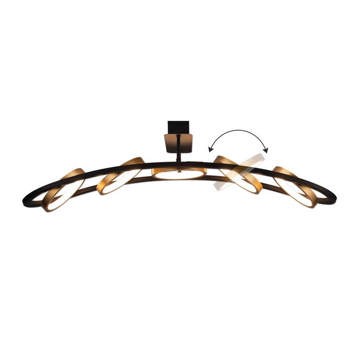 Idolite Tacita 5 Light Led Linear Semi-Flush Ceiling Light In Satin Black/Gold