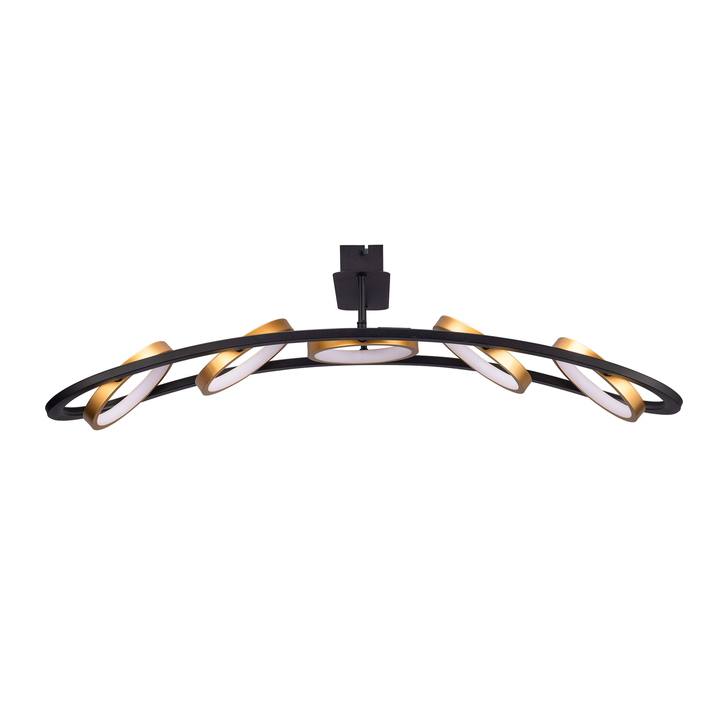 Idolite Tacita 5 Light Led Linear Semi-Flush Ceiling Light In Satin Black/Gold