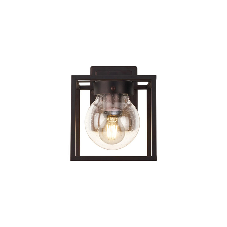 Idolite Telford Oil Rubbed Brass Finish Small Square Frame Outdoor Wall Light Complete With Clear Seeded Glass - IP54