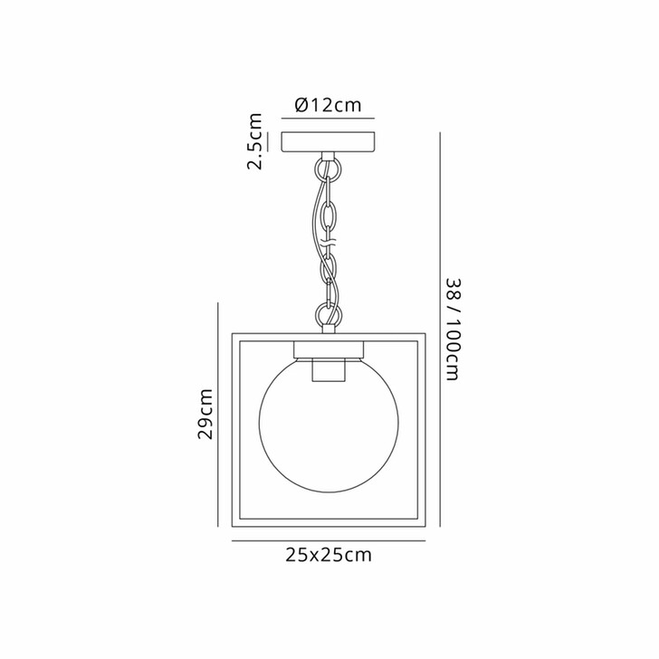 Idolite Telford Satin Black Large Square Frame Outdoor Pendant Light Complete With Clear Seeded Glass - IP54
