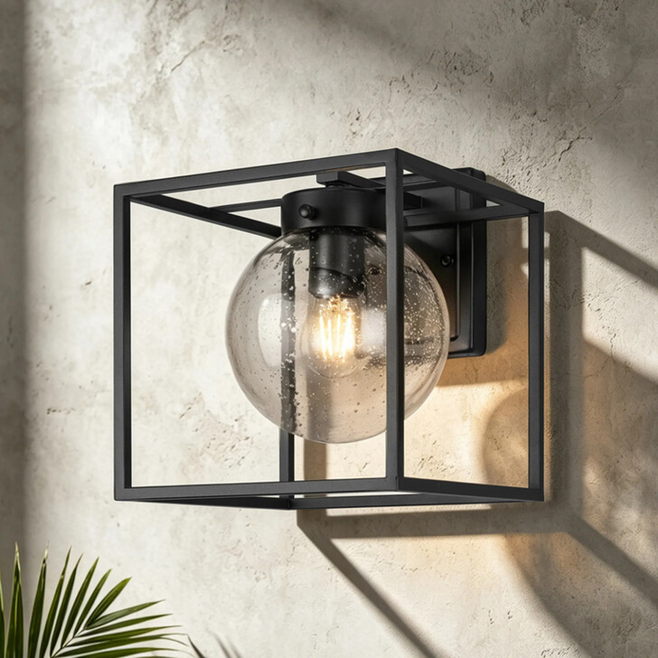 Idolite Telford Satin Black Small Large Frame Outdoor Wall Light Complete With Clear Seeded Glass - IP54