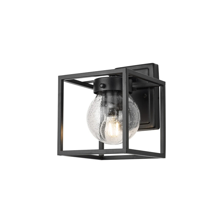 Idolite Telford Satin Black Small Square Frame Outdoor Wall Light Complete With Clear Seeded Glass - IP54