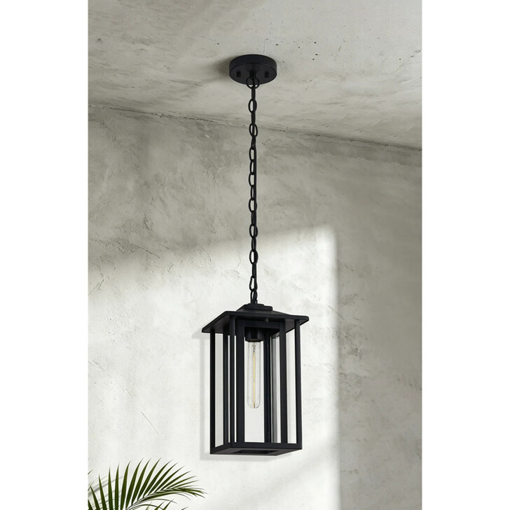 Idolite Trentham Rectangular Black Downward Facing Exterior Pendant Light Complete With Clear Glass - IP54