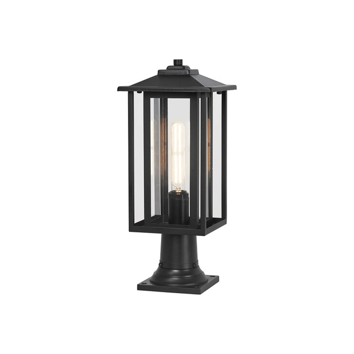Idolite Trentham Rectangular Black Post Lamp Complete With Clear Glass - IP54