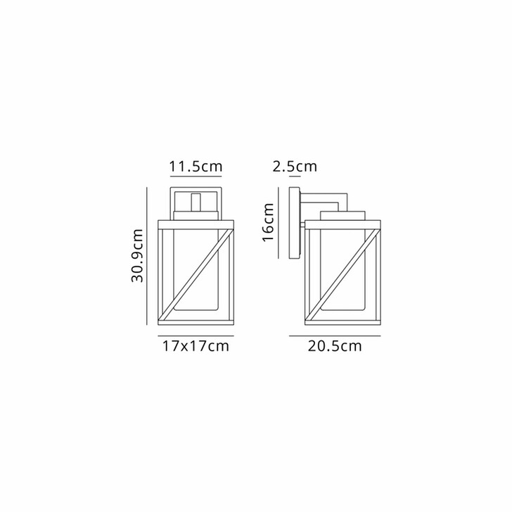 Idolite Uttoxeter Twisted Square Frame Rectangular Outdoor Wall Light In Black Complete With Crackle Glass - IP54