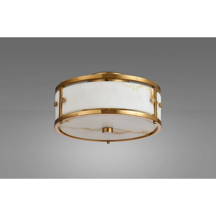 Idolite Vault 25cm 2 Light Round Flush Bathroom Ceiling Light Brass/Brown Faux Alabaster (B) Glass - IP44