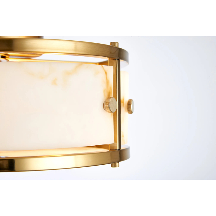 Idolite Vault 25cm 2 Light Round Flush Bathroom Ceiling Light Brass/Brown Faux Alabaster (B) Glass - IP44