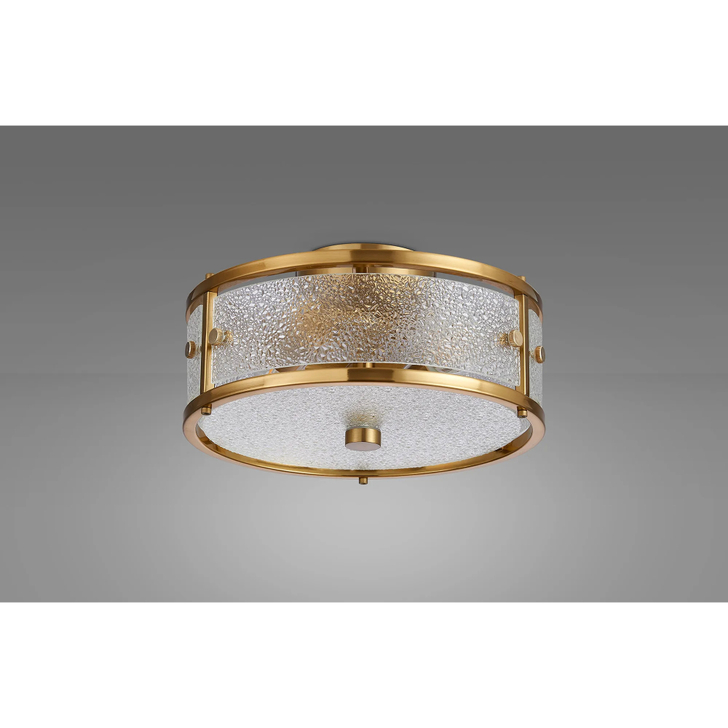 Idolite Vault 25cm 2 Light Round Flush Bathroom Ceiling Light Brass/Clear Diamond Pattern (C) Glass - IP44