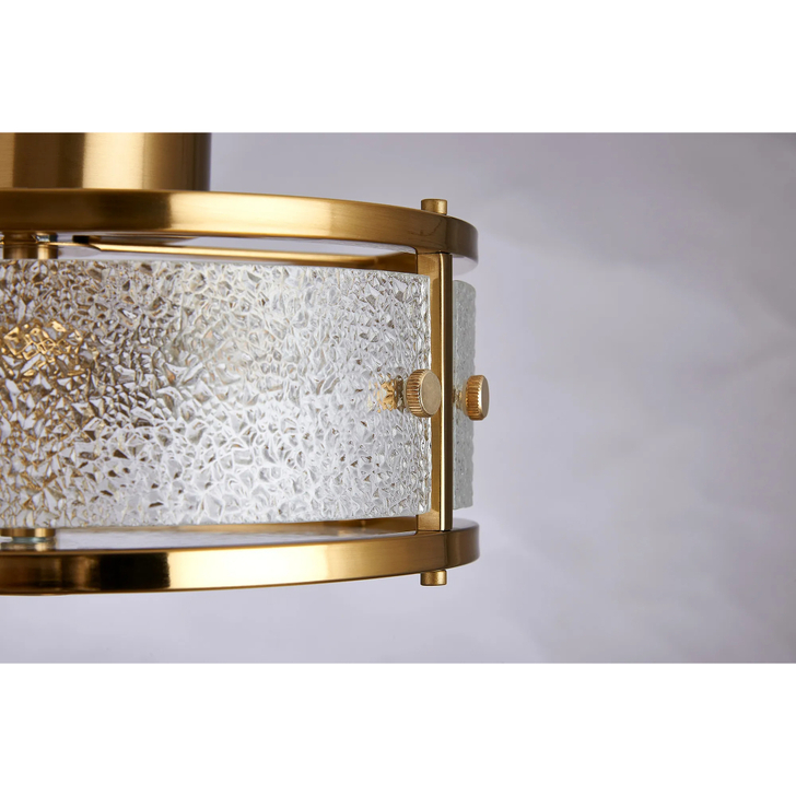 Idolite Vault 25cm 2 Light Round Flush Bathroom Ceiling Light Brass/Clear Diamond Pattern (C) Glass - IP44