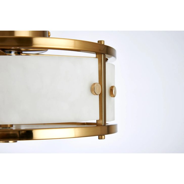 Idolite Vault 25cm 2 Light Round Flush Bathroom Ceiling Light Brass/Grey Faux Alabaster (B) Glass - IP44