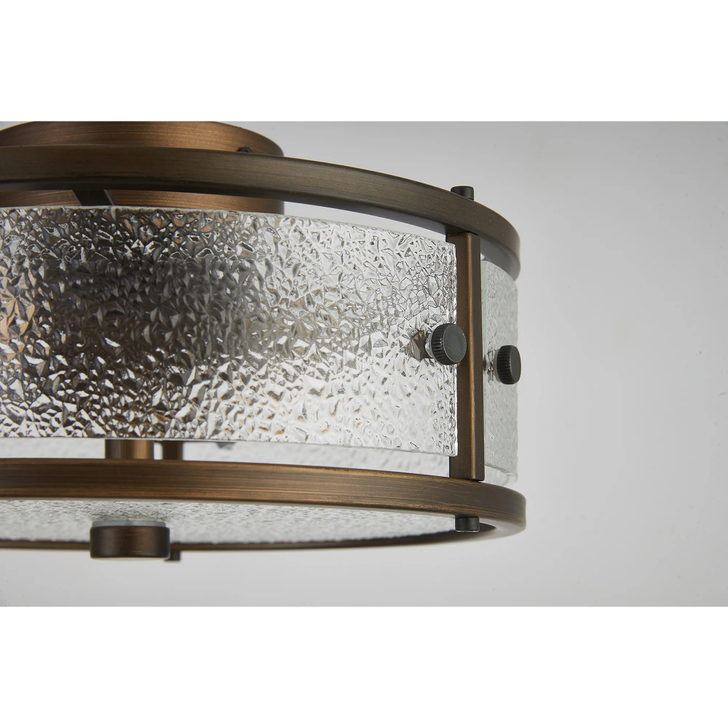 Idolite Vault 25cm 2 Light Round Flush Bathroom Ceiling Light Painted Bronze/Clear Diamond Pattern (C) Glass - IP44