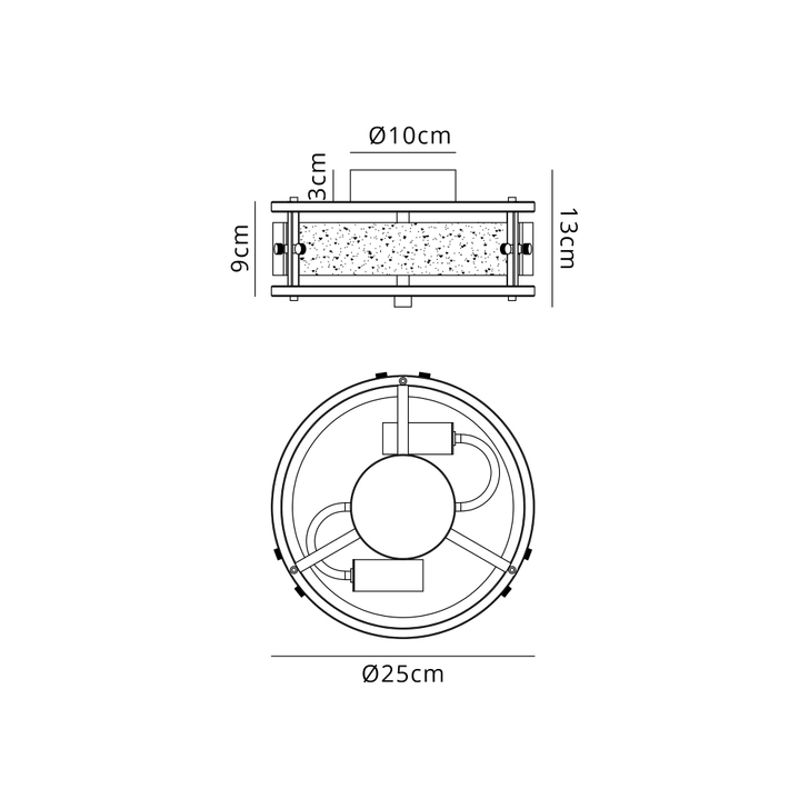 Idolite Vault 25cm 2 Light Round Flush Bathroom Ceiling Light Painted Bronze/Clear Diamond Pattern (C) Glass - IP44
