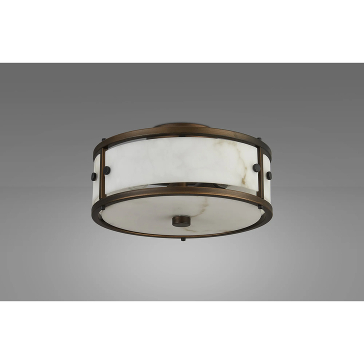 Idolite Vault 25cm 2 Light Round Flush Bathroom Ceiling Light Painted Bronze/Grey Faux Alabaster (B) Glass - IP44