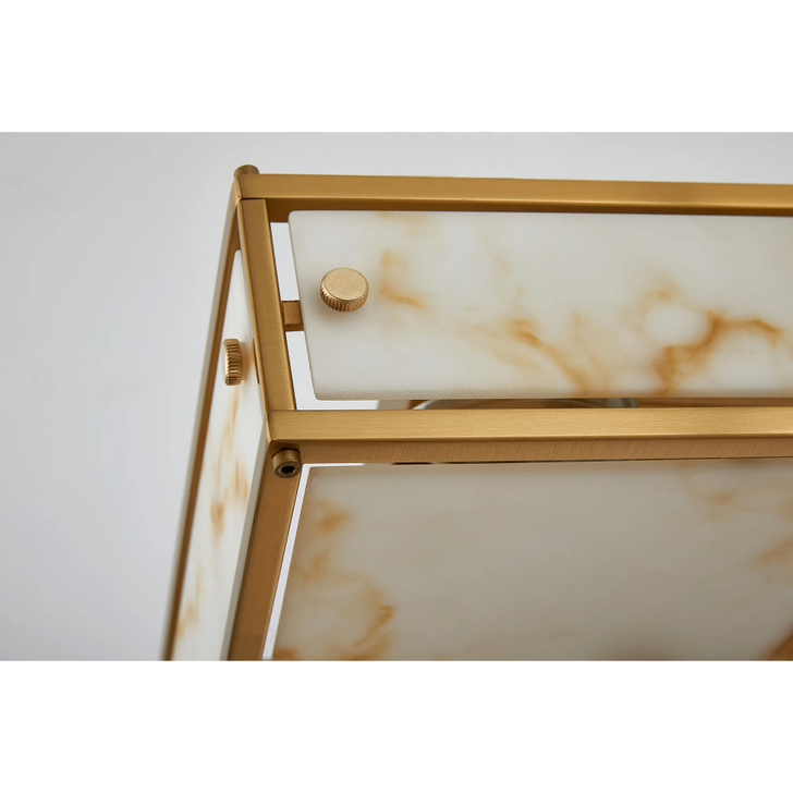 Idolite Vault 25x25cm 2 Light Square Flush Bathroom Ceiling Light Brass/Brown Faux Alabaster (B) Glass - IP44